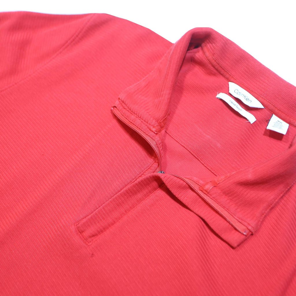 CALVIN KLEIN Mens Red Black White Zip Jacket M Cotton Stripe Sporty Casual
