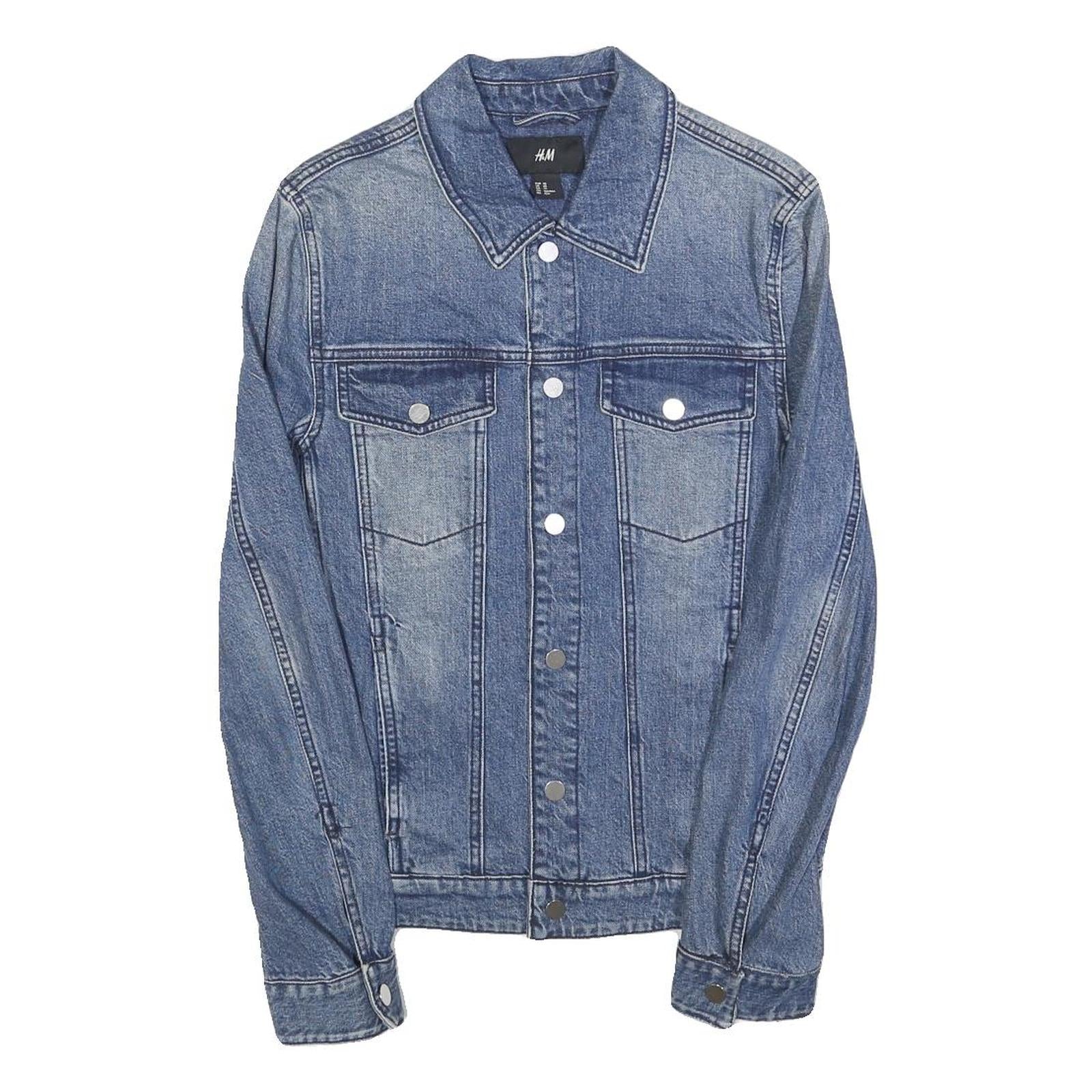 H&M Mens Blue Denim Jacket XS Cotton Plain Button Closure Classic Fit
