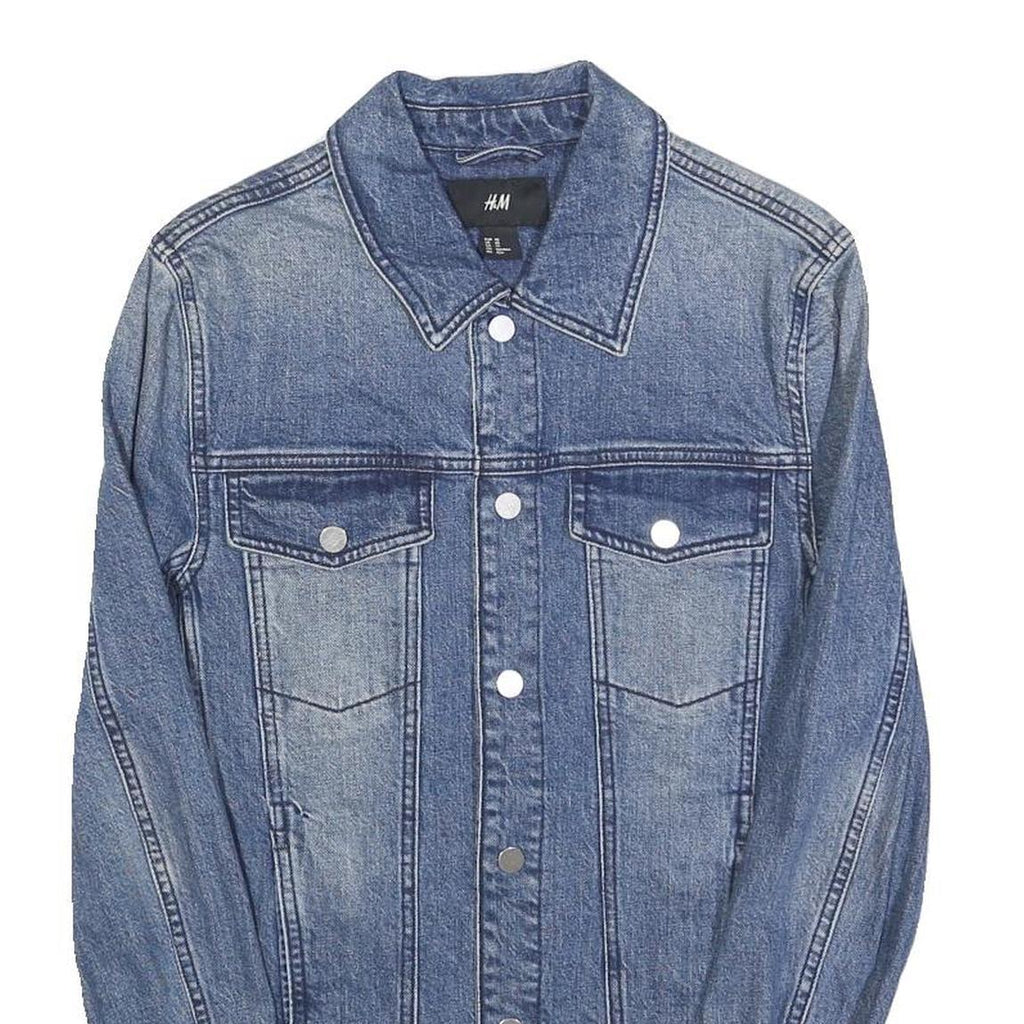 H&M Mens Blue Denim Jacket XS Cotton Plain Button Closure Classic Fit