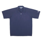ADIDAS Mens Navy Blue Short Sleeve Plain L Cotton Blend Polo Shirt Zip Collar