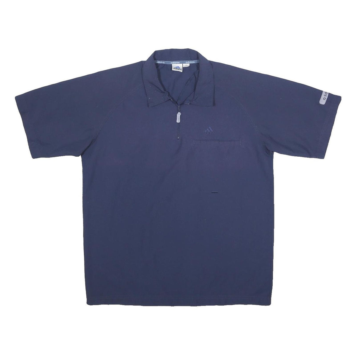 ADIDAS Mens Navy Blue Short Sleeve Plain L Cotton Blend Polo Shirt Zip Collar