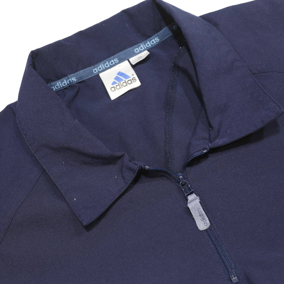 ADIDAS Mens Navy Blue Short Sleeve Plain L Cotton Blend Polo Shirt Zip Collar