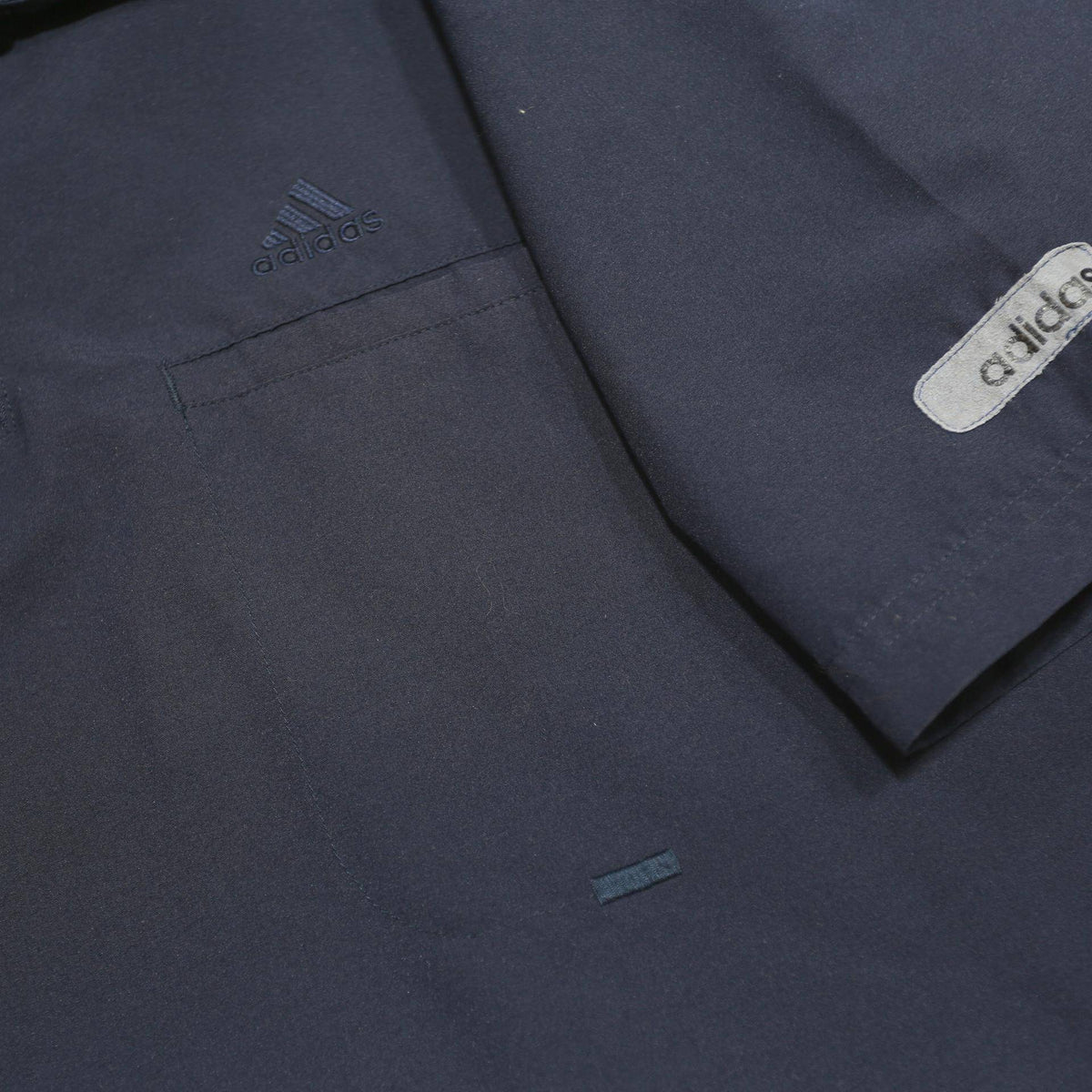 ADIDAS Mens Navy Blue Short Sleeve Plain L Cotton Blend Polo Shirt Zip Collar