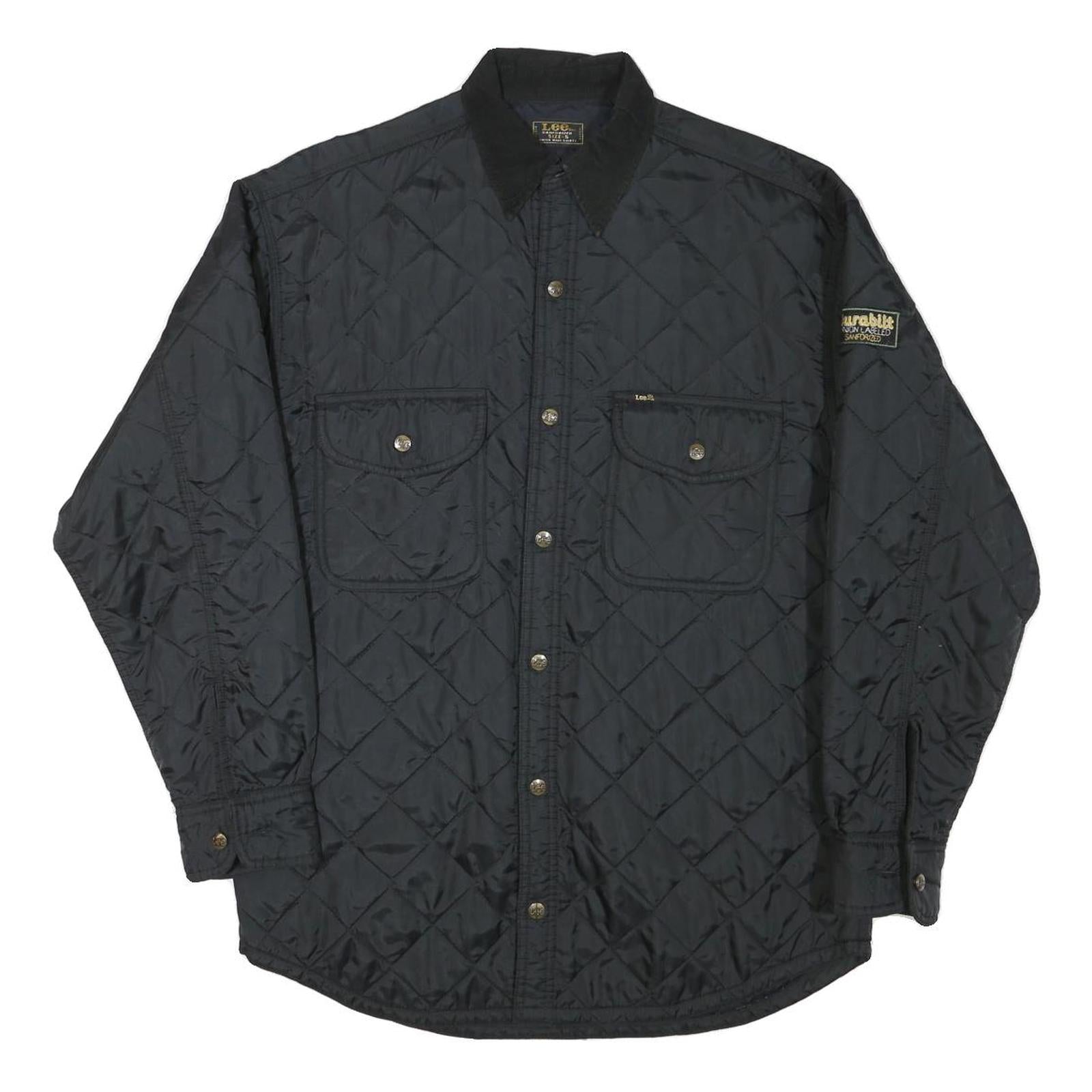 LEE Mens Black Quilted Jacket S Polyester Blend Button Closure Casual Outerwear