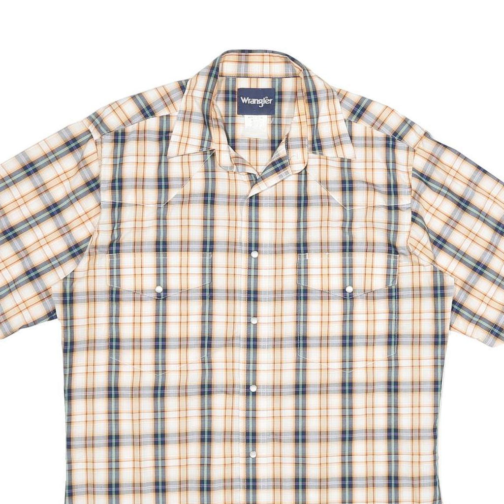 WRANGLER Mens Beige & Blue Checked Short Sleeve Shirt M Casual Western