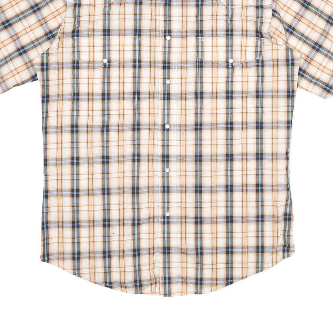 WRANGLER Mens Beige & Blue Checked Short Sleeve Shirt M Casual Western