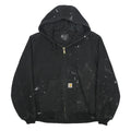 CARHARTT Mens Black Hoodie Jacket M Cotton Zip Workwear Paint Splatter