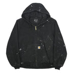 CARHARTT Mens Black Hoodie Jacket M Cotton Zip Workwear Paint Splatter