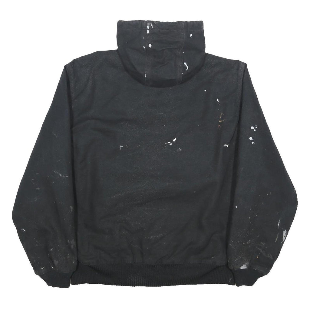 CARHARTT Mens Black Hoodie Jacket M Cotton Zip Workwear Paint Splatter