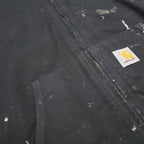 CARHARTT Mens Black Hoodie Jacket M Cotton Zip Workwear Paint Splatter