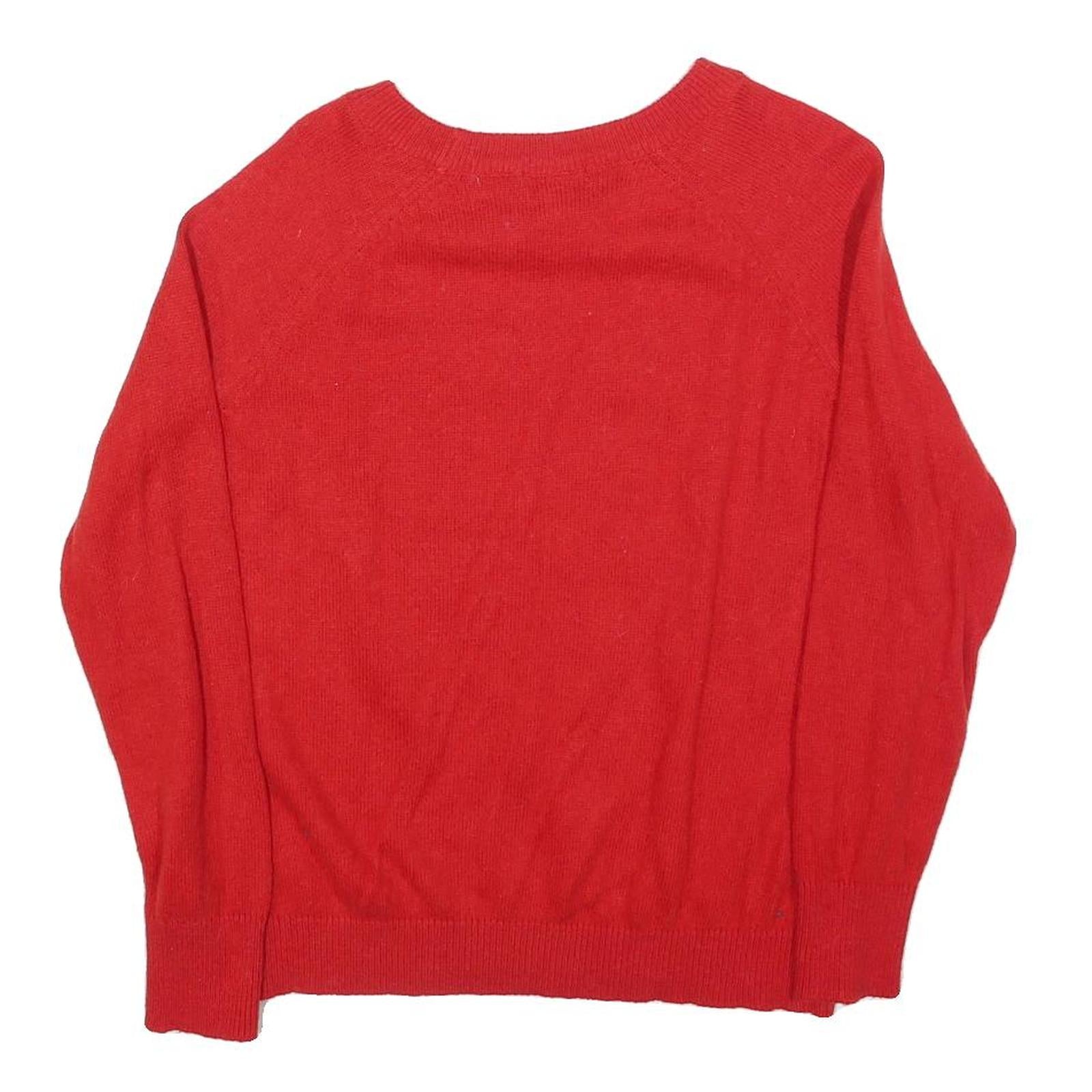 H&M Womens Red Gold Sequin Reindeer Patterned Wool Blend Jumper Crew Neck M