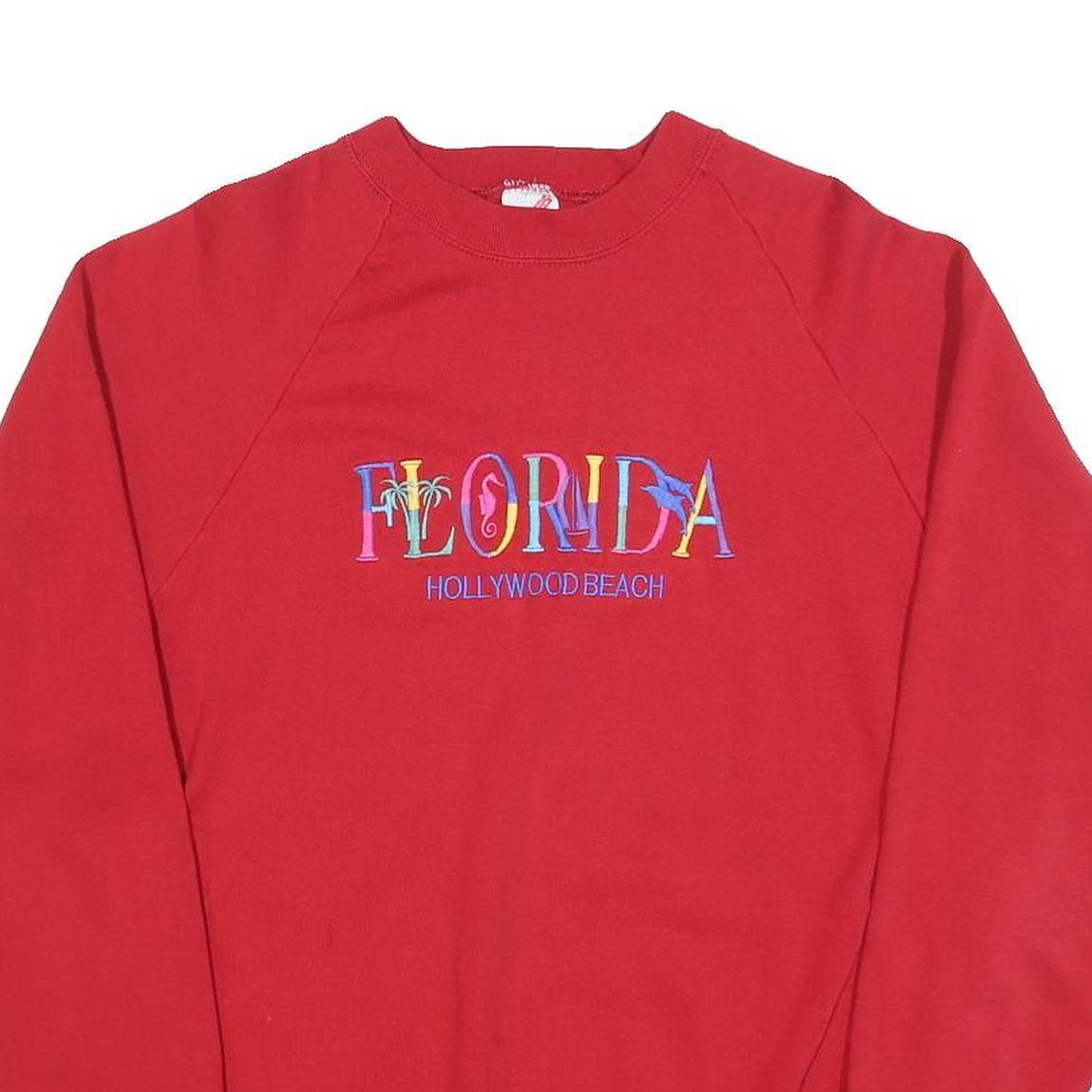 JERZEES Womens Red Florida Hollywood Beach Crew Neck XL Casual Cotton Sweatshirt