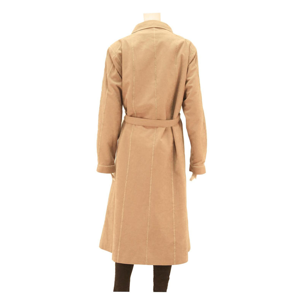 Womens Beige Button Jacket M Cotton Blend Plain Belted Classic Casual Outerwear