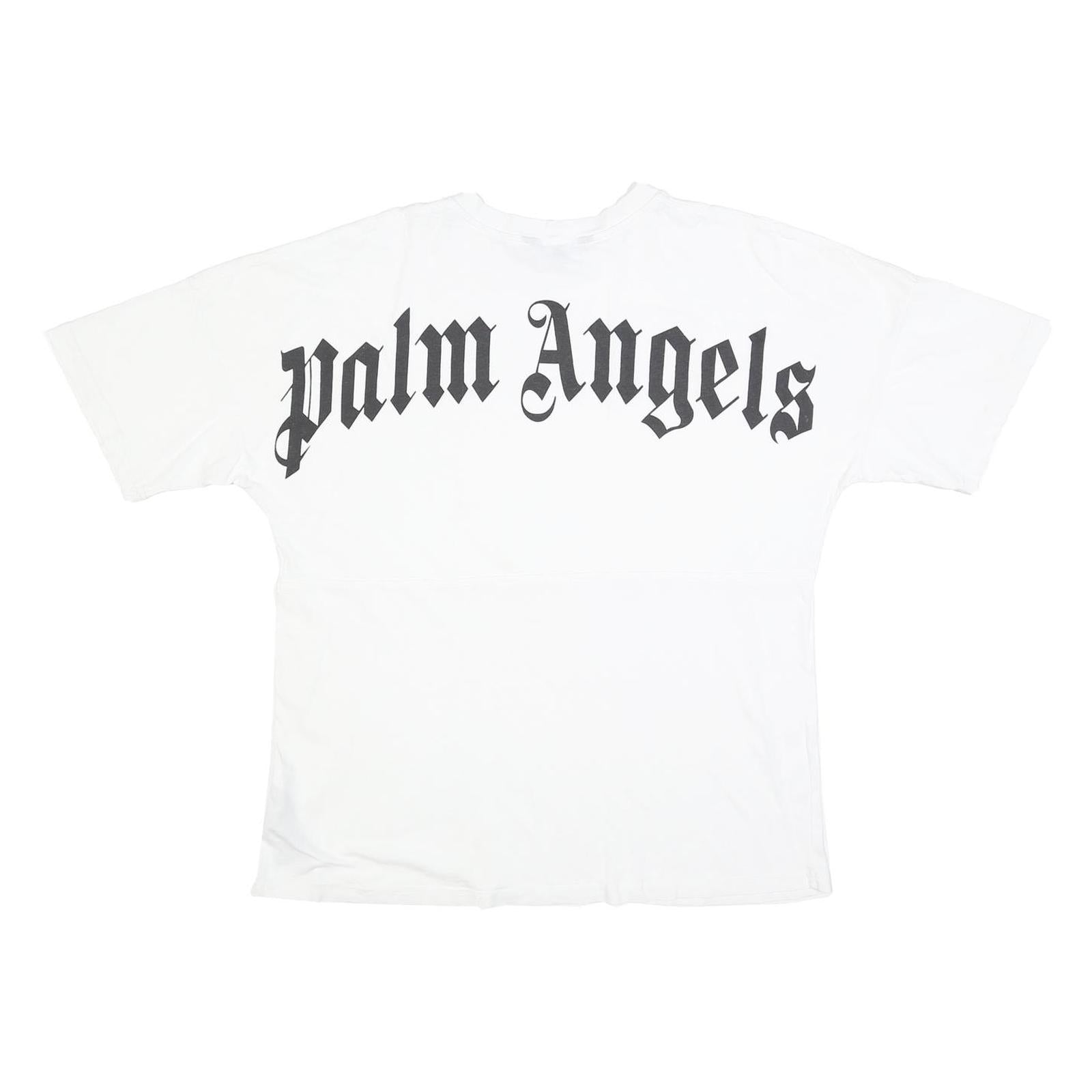 PALM ANGELS Mens White Black Graphic T-Shirt M Short Sleeve Crew Neck Logo Print