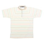 TEE TOP Mens Cream Polo Shirt M Cotton Blend Short Sleeve Striped Casual