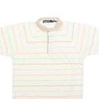 TEE TOP Mens Cream Polo Shirt M Cotton Blend Short Sleeve Striped Casual