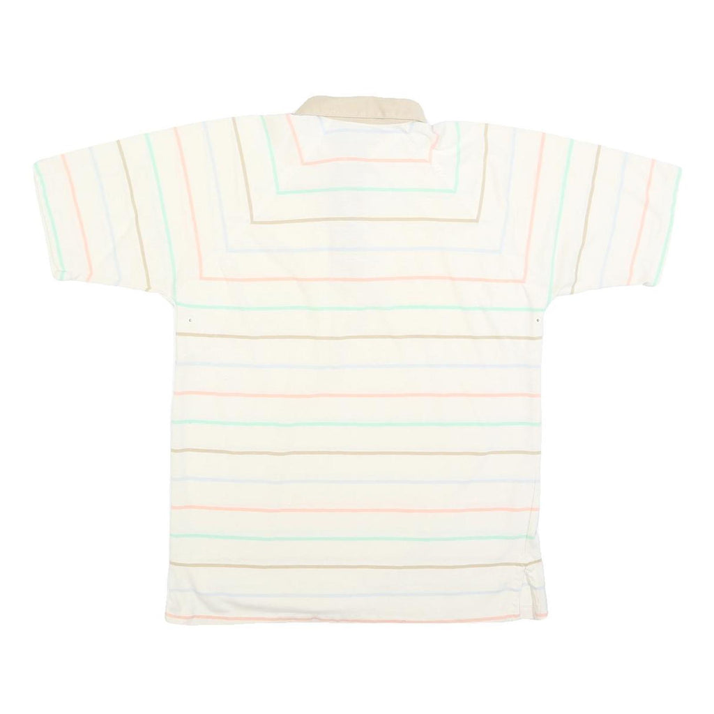 TEE TOP Mens Cream Polo Shirt M Cotton Blend Short Sleeve Striped Casual