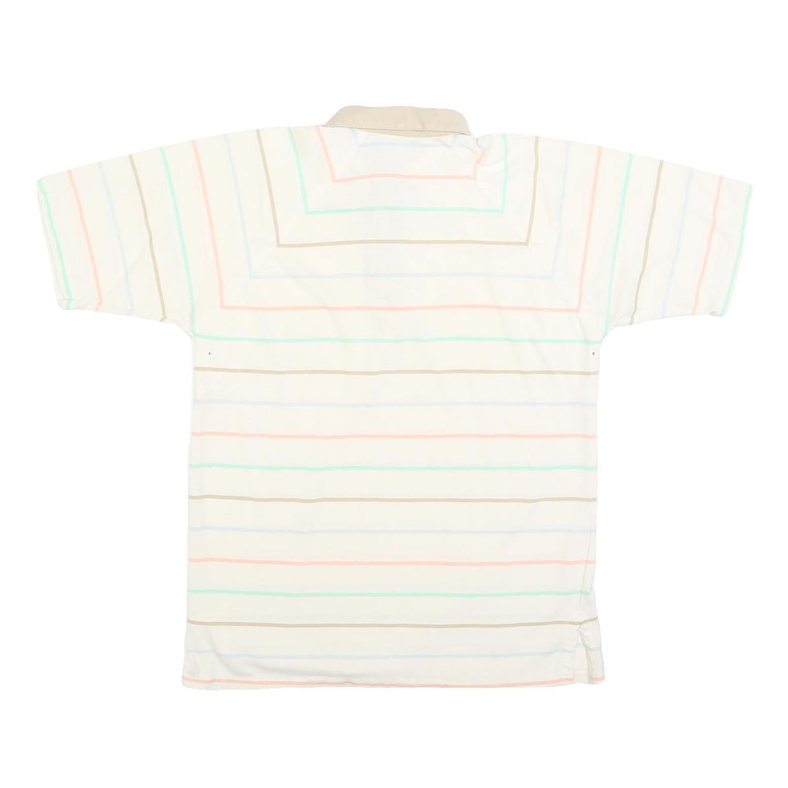 TEE TOP Mens Cream Polo Shirt M Cotton Blend Short Sleeve Striped Casual