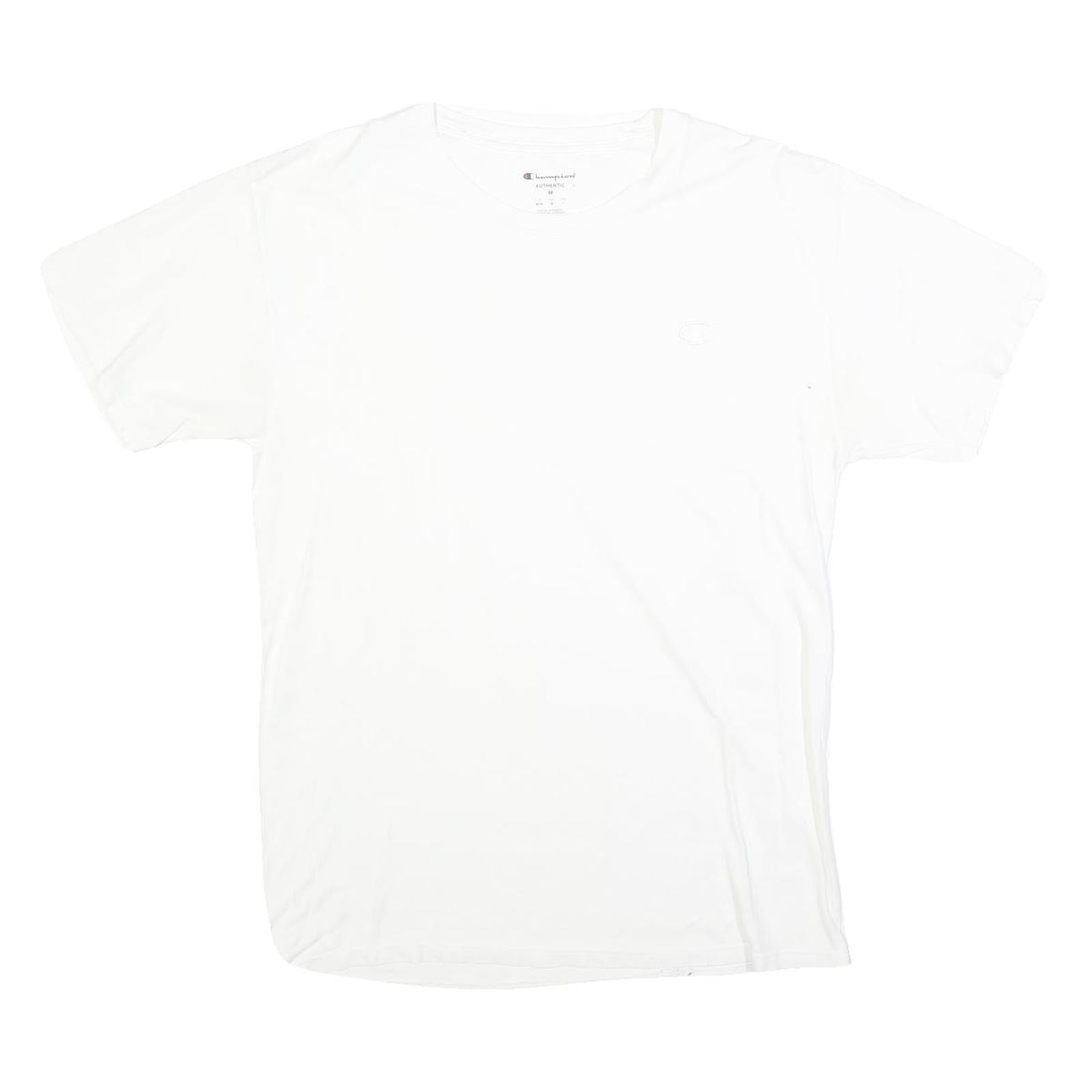 CHAMPION Mens White Classic Logo T-Shirt M Short Sleeve Crew Neck Cotton Blend