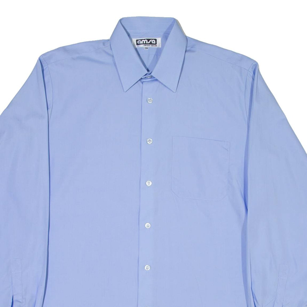 AMSA Mens Plain Shirt Blue Long Sleeve M