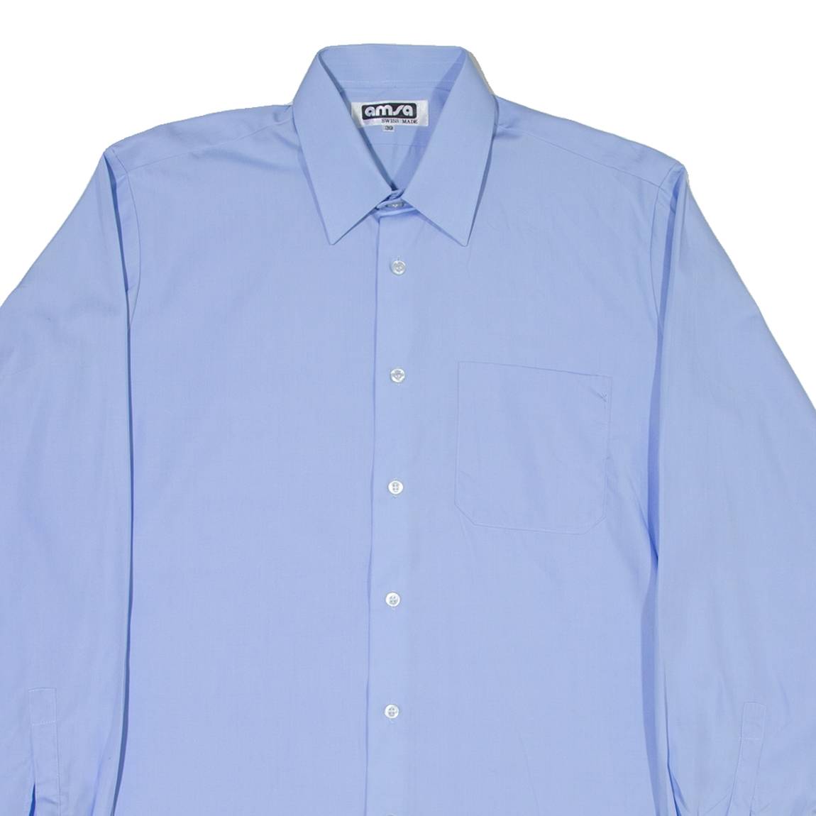 AMSA Mens Plain Shirt Blue Long Sleeve M