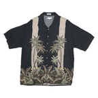 PIERRE CARDIN Mens Black Beige Tropical Rayon Shirt 2XL Button Pattern Casual