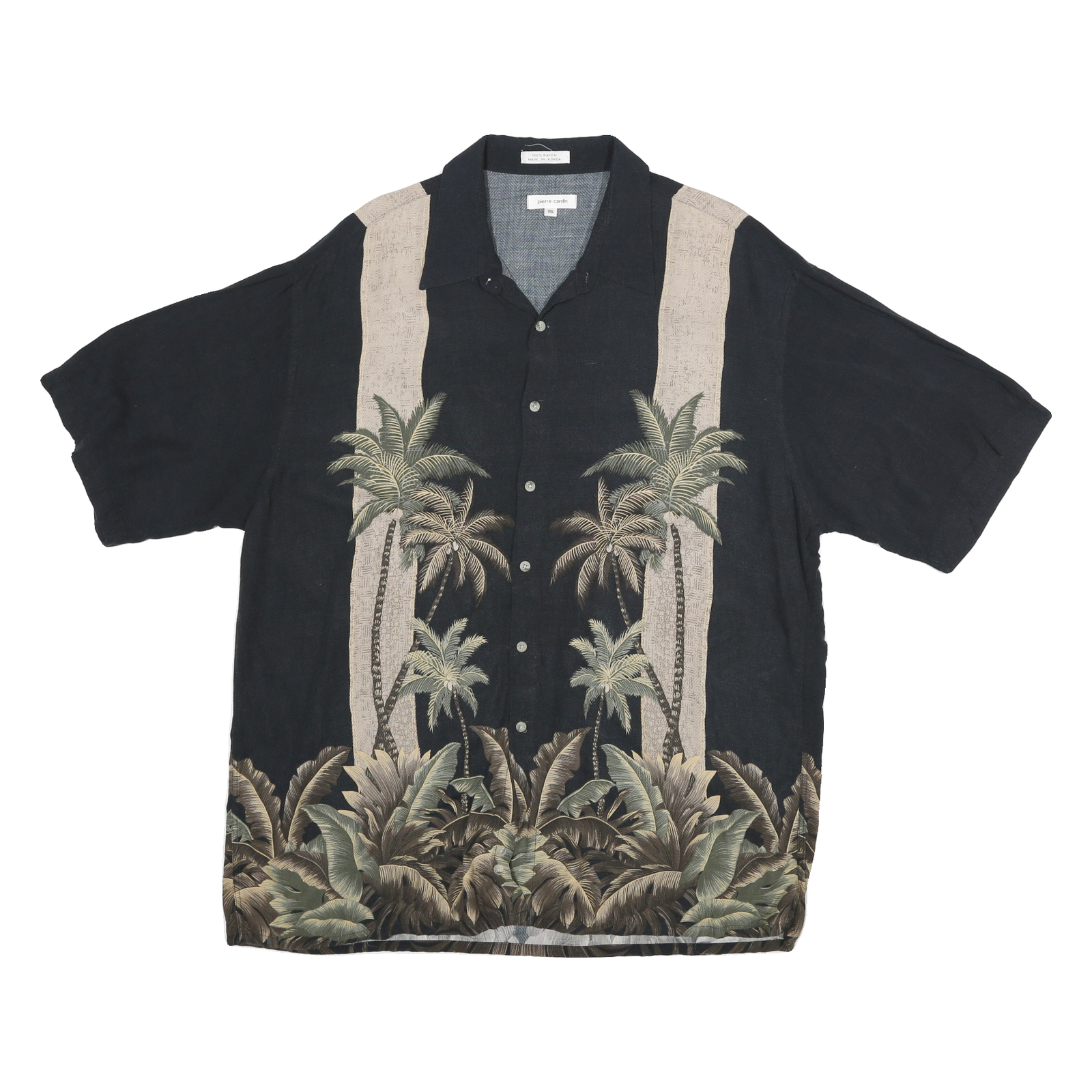 PIERRE CARDIN Mens Black Beige Tropical Rayon Shirt 2XL Button Pattern Casual