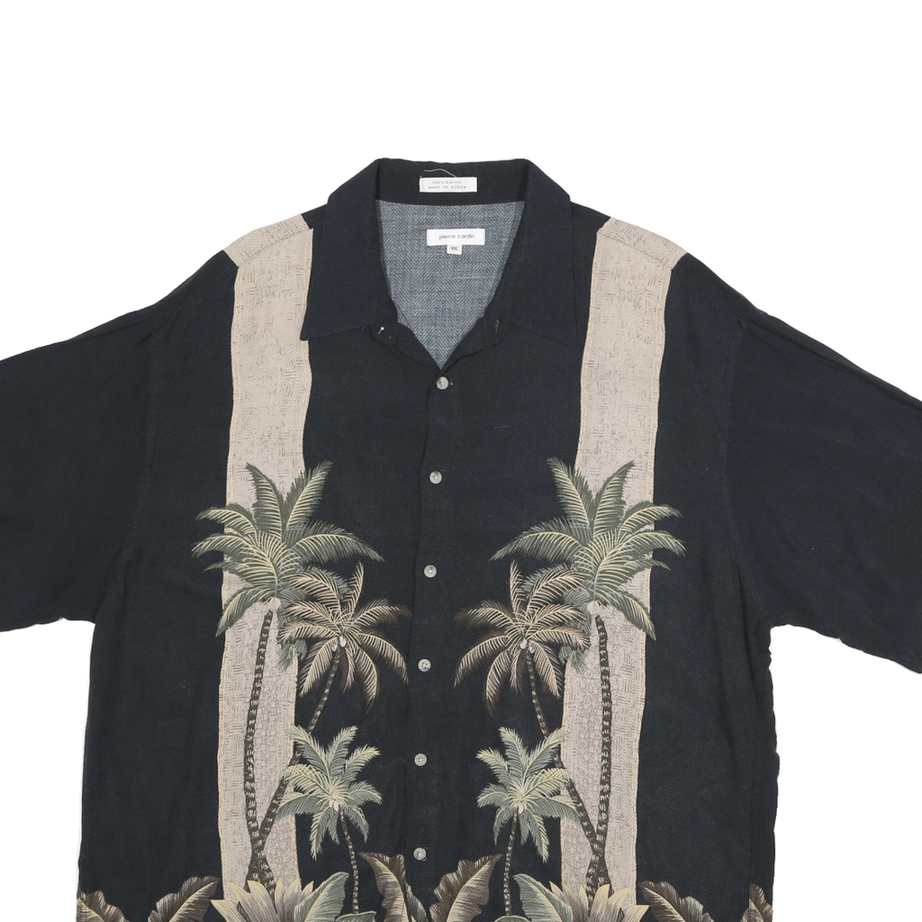 PIERRE CARDIN Mens Black Beige Tropical Rayon Shirt 2XL Button Pattern Casual