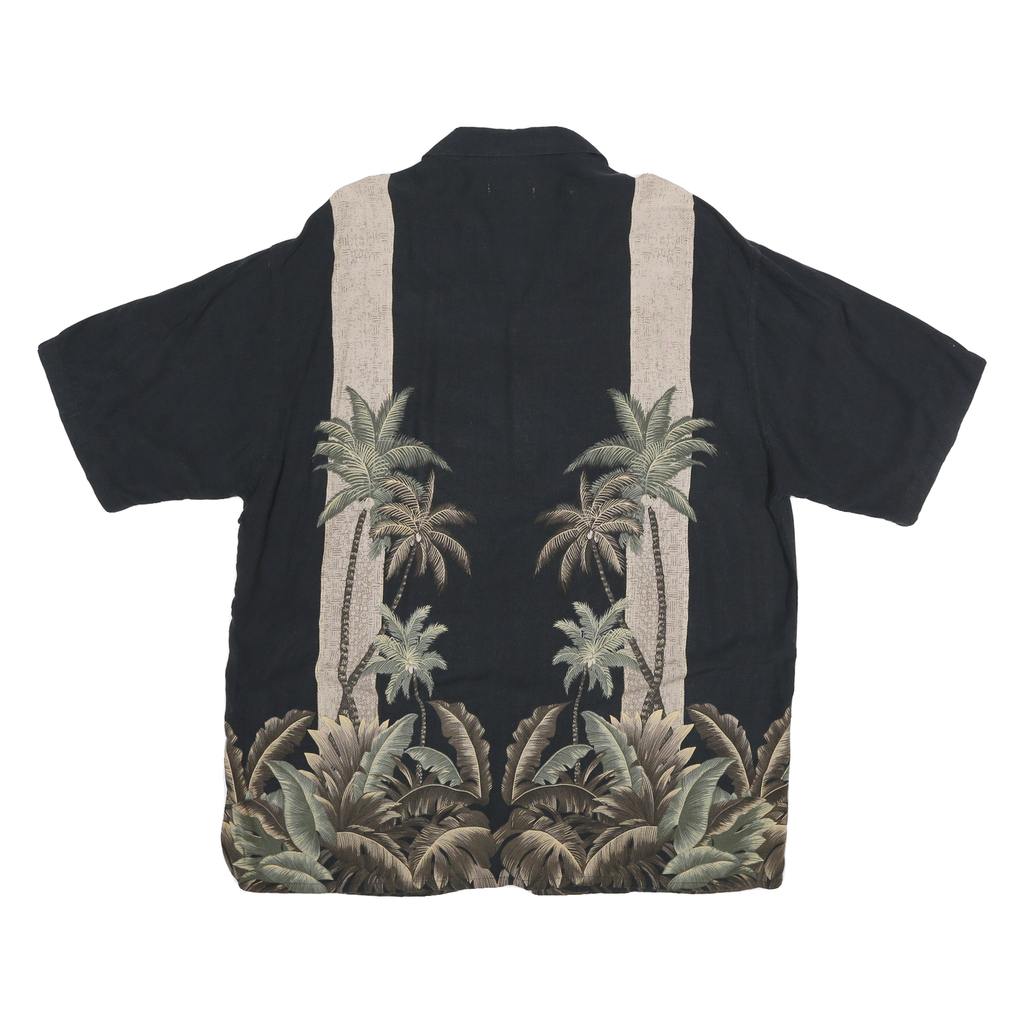 PIERRE CARDIN Mens Black Beige Tropical Rayon Shirt 2XL Button Pattern Casual