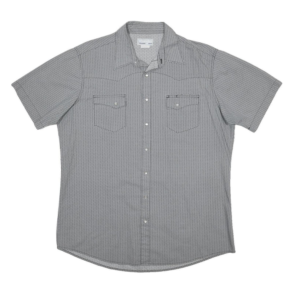 WRANGLER Mens Grey Pattern Short Sleeve Shirt XL Button Front Cotton Blend