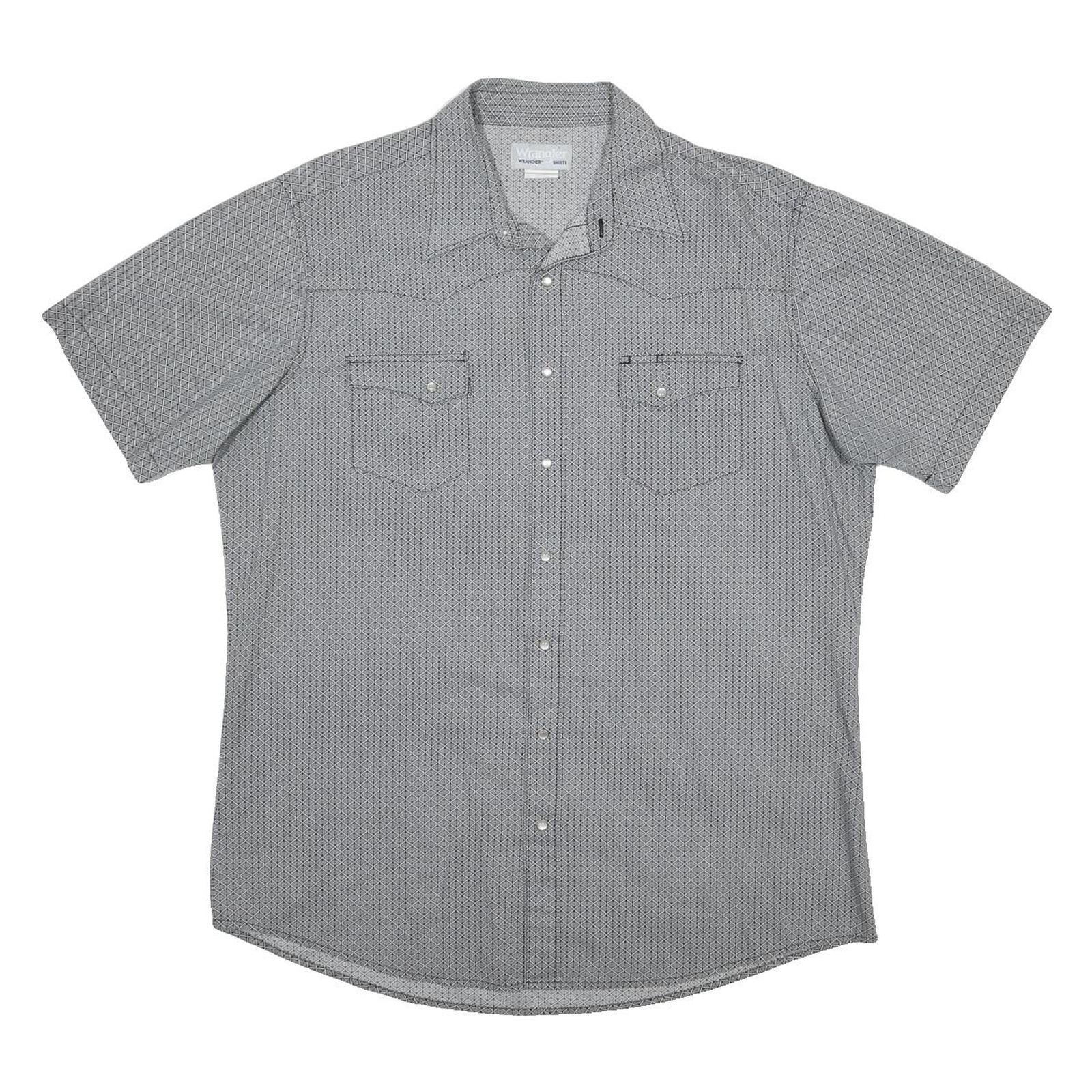 WRANGLER Mens Grey Pattern Short Sleeve Shirt XL Button Front Cotton Blend