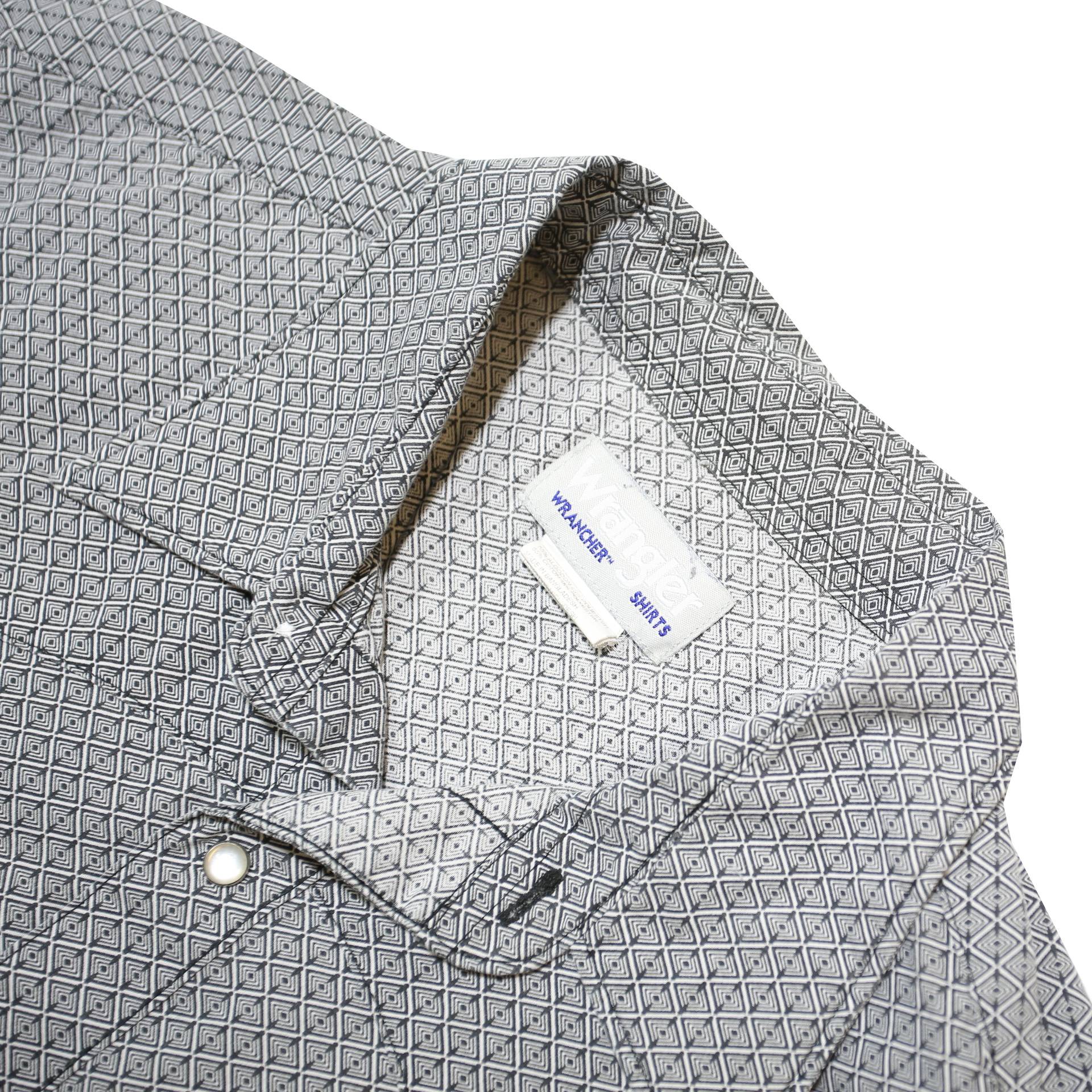 WRANGLER Mens Grey Pattern Short Sleeve Shirt XL Button Front Cotton Blend