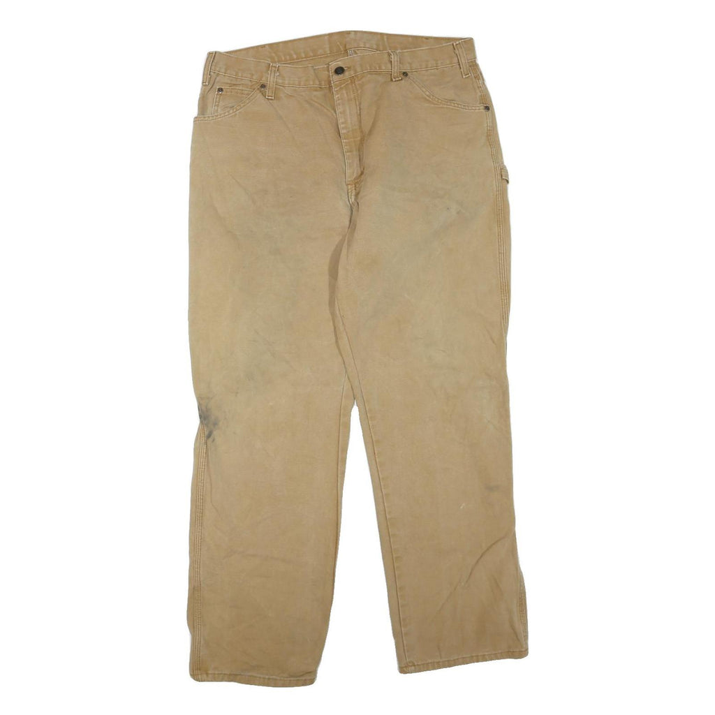 DICKIES Mens Jeans Beige Regular Straight Denim W36 L32 Workwear Zip Closure