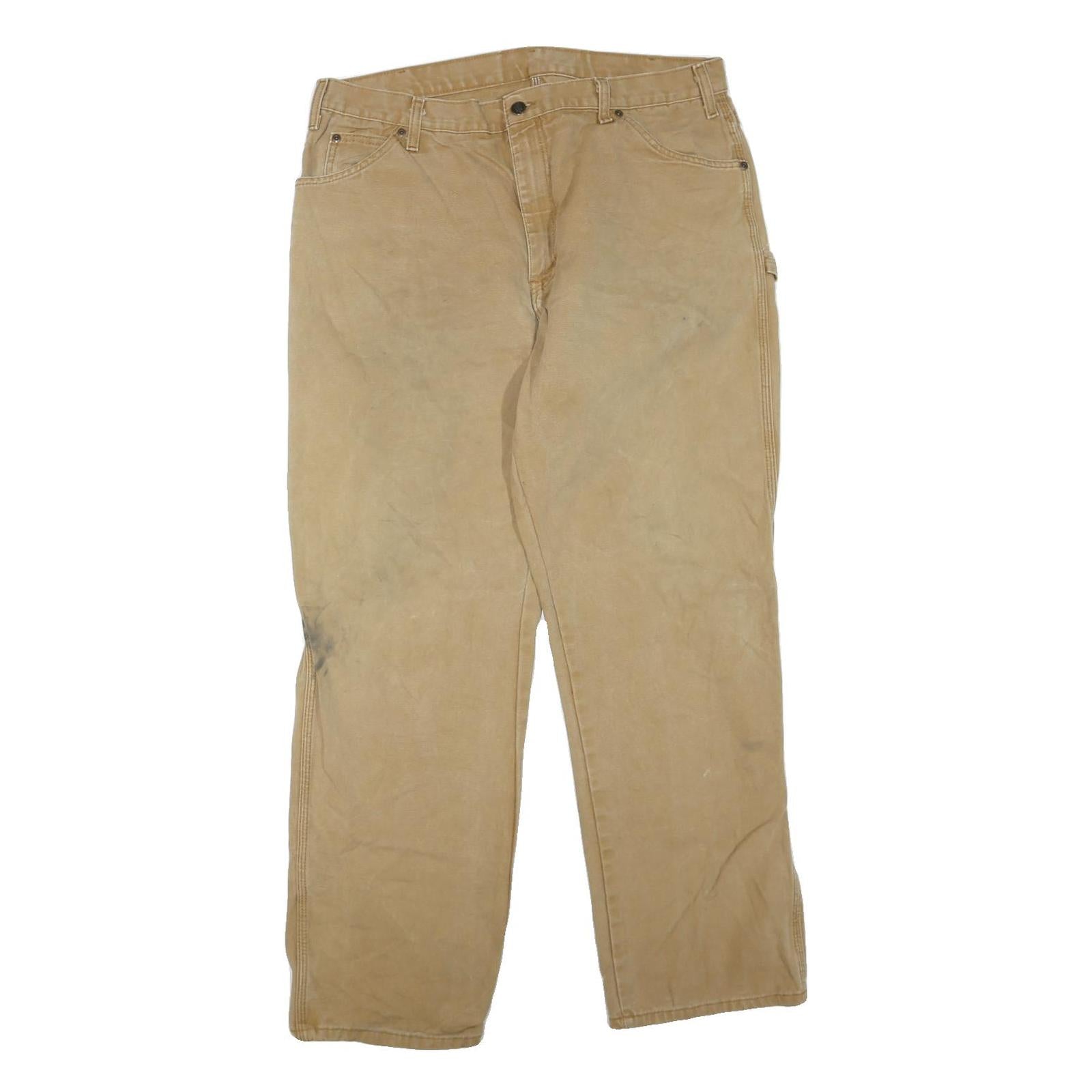 DICKIES Mens Jeans Beige Regular Straight Denim W36 L32 Workwear Zip Closure