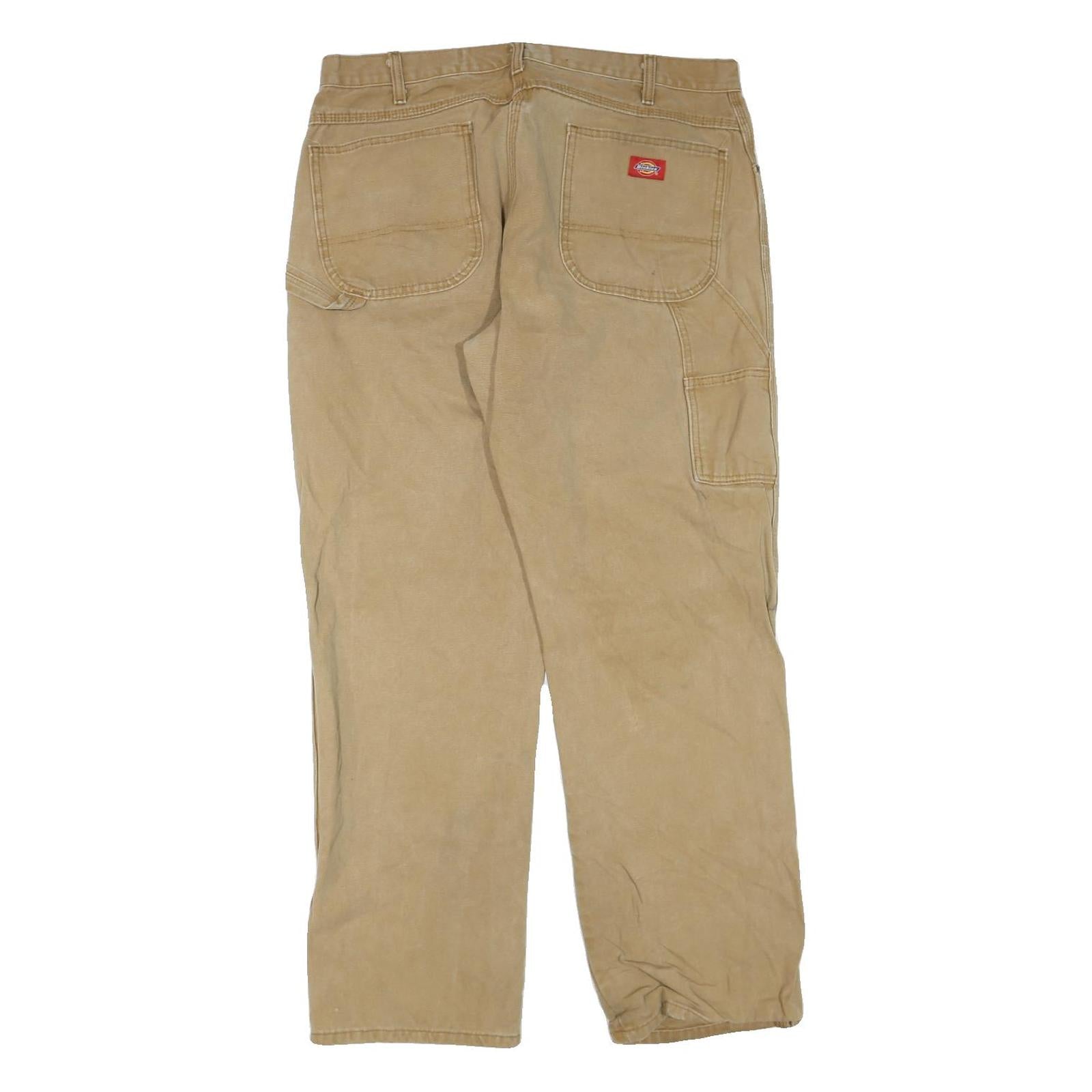 DICKIES Mens Jeans Beige Regular Straight Denim W36 L32 Workwear Zip Closure