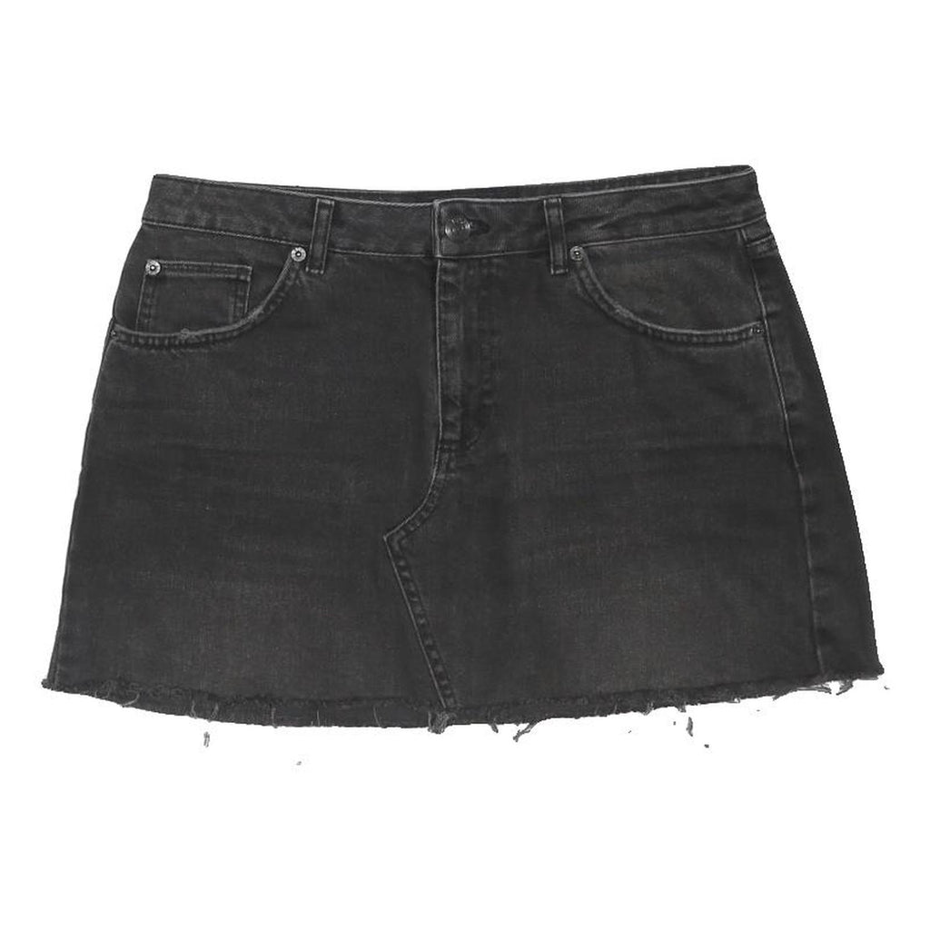 BDG Womens Black Denim Mini Cotton Blend Skirt Raw Hem Size L Casual Stylish