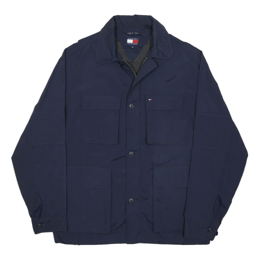 TOMMY HILFIGER Mens Navy Blue Jacket S Nylon Casual Zip Up Patch Pockets