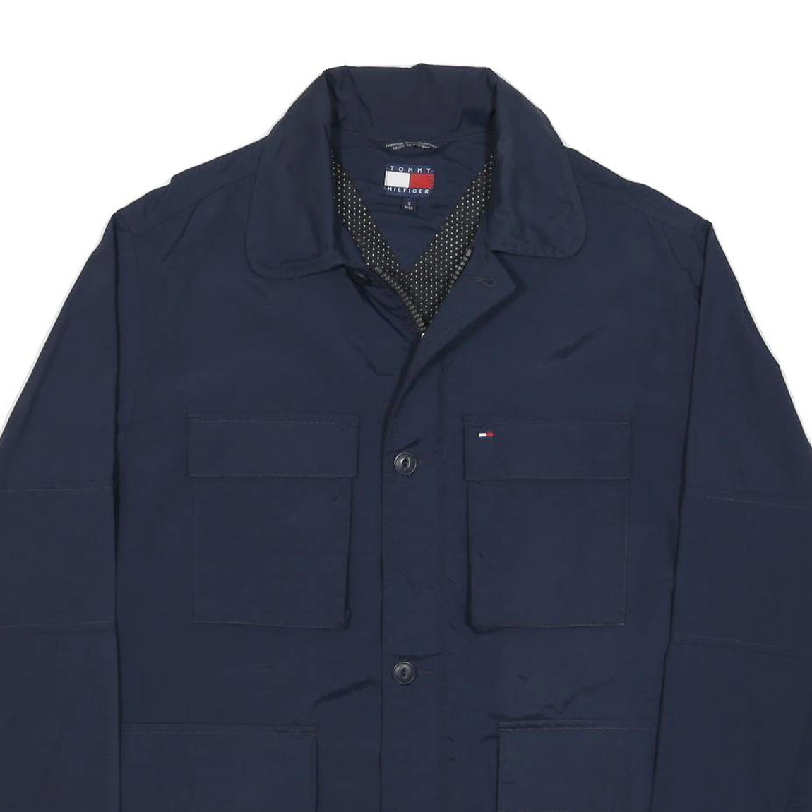 TOMMY HILFIGER Mens Navy Blue Jacket S Nylon Casual Zip Up Patch Pockets