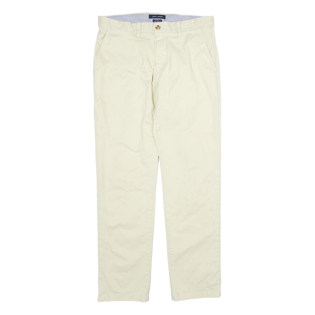 TOMMY HILFIGER Mens Cotton Cream Regular Straight Trousers W32 L31 Casual