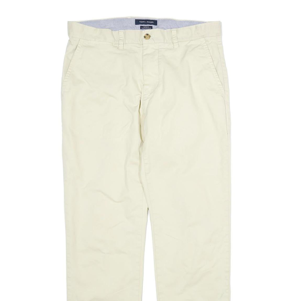 TOMMY HILFIGER Mens Cotton Cream Regular Straight Trousers W32 L31 Casual