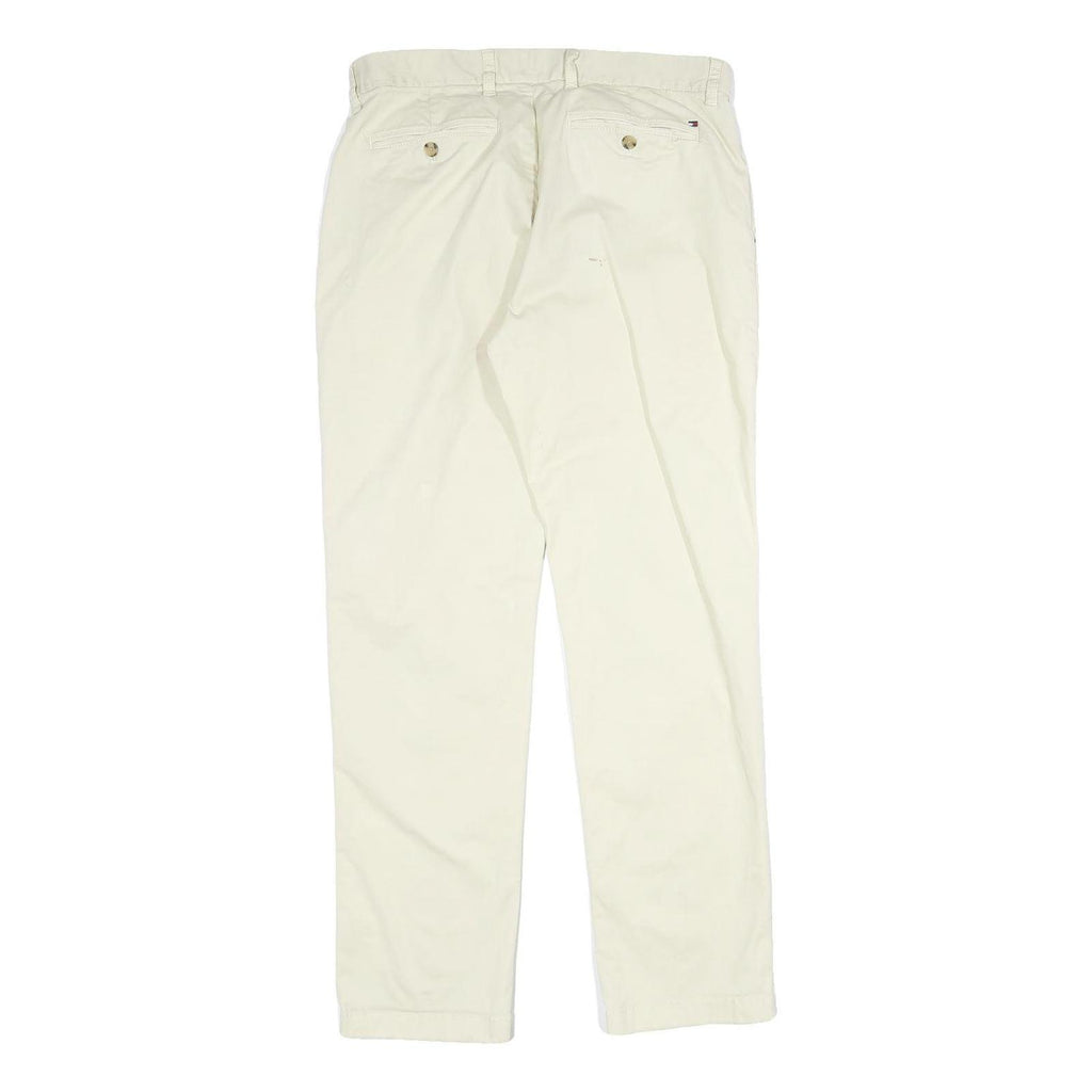 TOMMY HILFIGER Mens Cotton Cream Regular Straight Trousers W32 L31 Casual