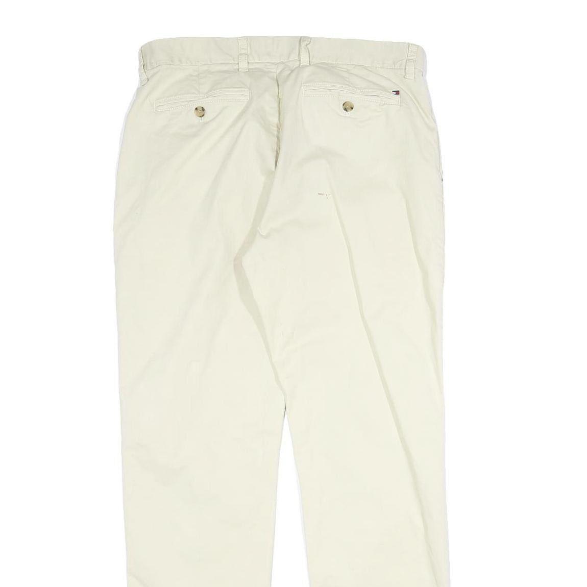 TOMMY HILFIGER Mens Cotton Cream Regular Straight Trousers W32 L31 Casual