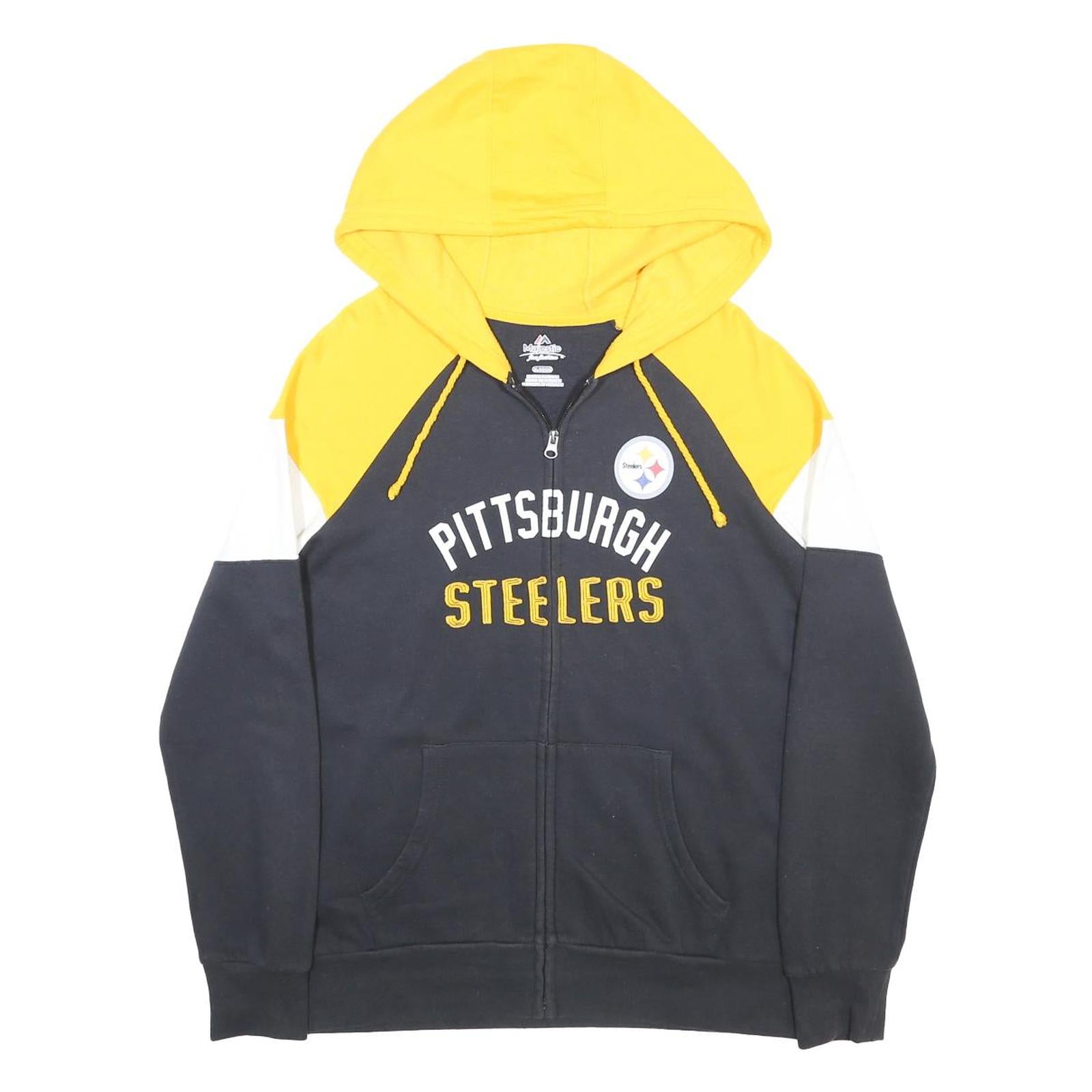 MAJESTIC Womens Black & Yellow Pittsburgh Steelers Full Zip XL Hoodie NFL