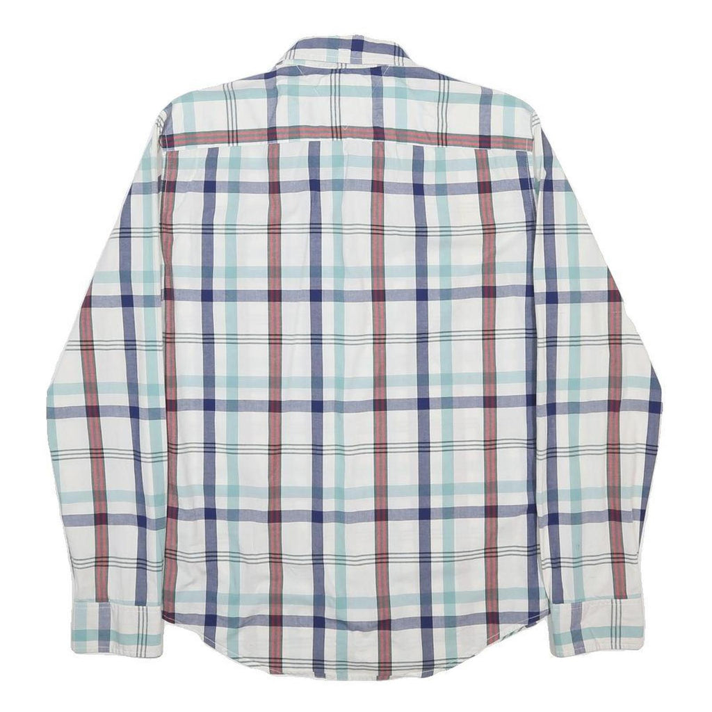 TOMMY HILFIGER Mens White Blue & Red Checked Shirt L Classic Button Down Cotton