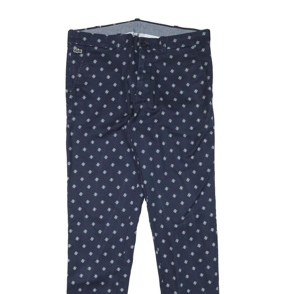 LACOSTE Mens Cotton Blend Navy Blue Slim Tapered Trousers W32 L32 Printed Logo