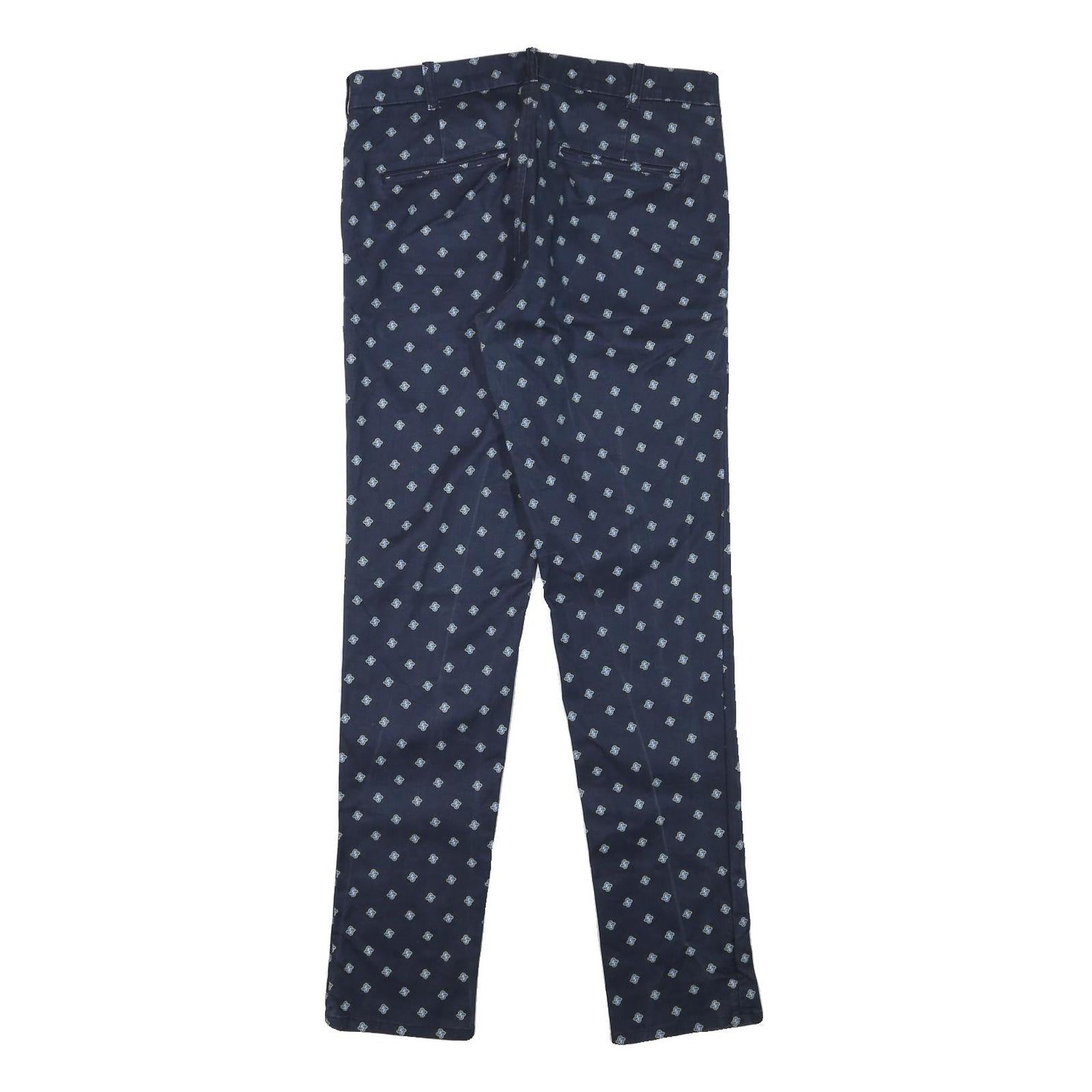 LACOSTE Mens Cotton Blend Navy Blue Slim Tapered Trousers W32 L32 Printed Logo