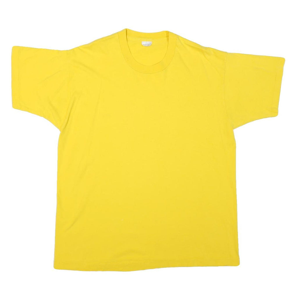 Mens Yellow Plain Cotton Blend T-Shirt XL Short Sleeve Crew Neck Casual Basic