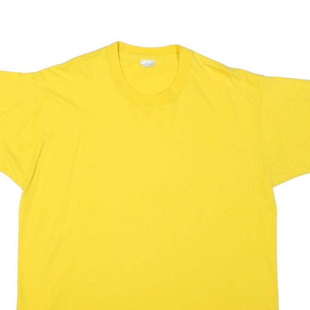 Mens Yellow Plain Cotton Blend T-Shirt XL Short Sleeve Crew Neck Casual Basic