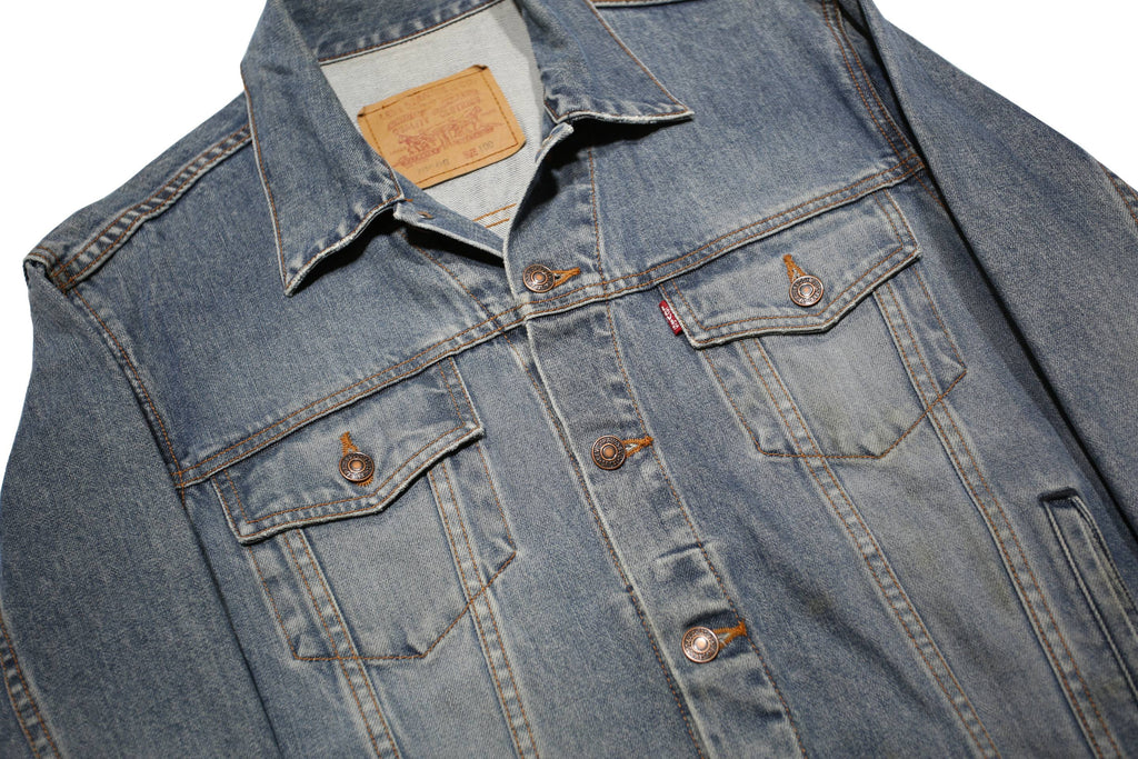 LEVI'S Mens Blue Denim Classic Jacket L Cotton Plain Button Closure