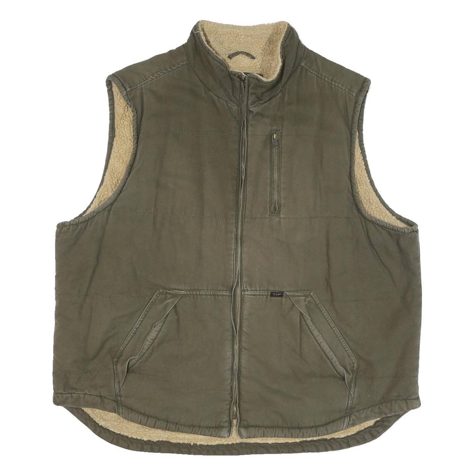 LEE Mens Green Cotton Blend Quilted Jacket 2XL Zip Front Relaxed Fit Workwear